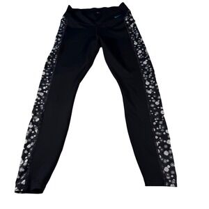 Nike Dri Fit Womens Black Daisy Print Running Workout‎ Leggings Size S